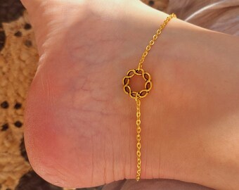 Celtic Circle Anklet | Gold Caim Anklet | Celtic Knot Anklet | Ancient Symbol Jewelry | Protection Jewelry