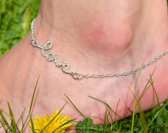 Silver Love Anklet | Rhinestone Anklet | Charm Ankle Bracelet | Delicate Crystal Anklet | Silver Ankle Bracelet
