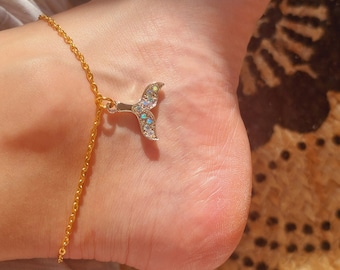 Gold Whale Tail Anklet | Sparkling Whale Tail Anklet | Surfer Anklet | Sealife Jewelry