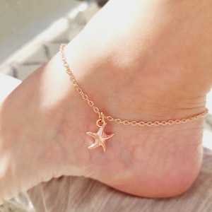 Rose Gold Starfish Anklet | Dainty Beach Anklet | Rose Gold Plated Ankle Bracelet | Boho Starfish Jewelry | Summer Gift