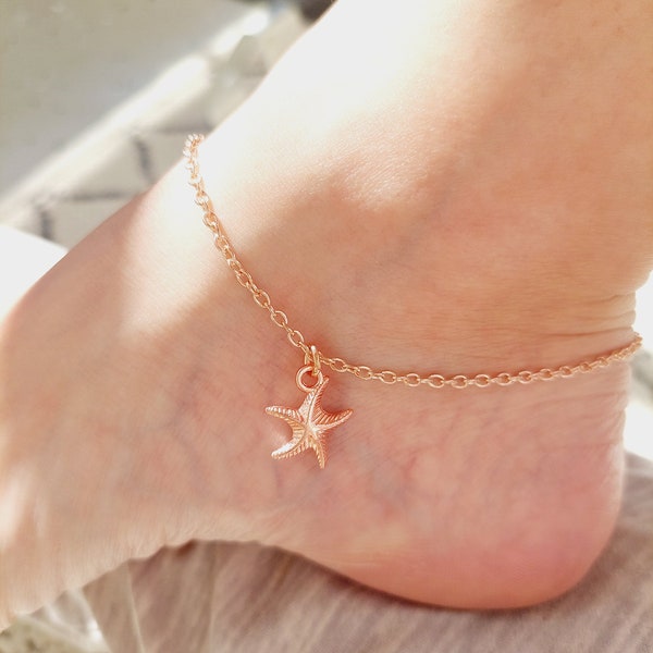 Rose Gold Starfish Anklet | Starfish Charm Anklet | Rose Gold Ankle Bracelet | Dainty Beach Anklet