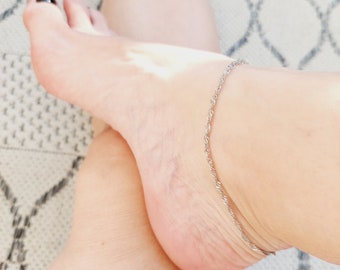 Silver Twisted Chain Anklet | Thin Chain Ankle Bracelet | Silver Braided Chain Bracelet | Delicate Summer Anklet | Minimalist Anklet