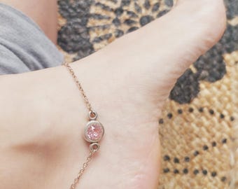 Light Rose Swarovski Anklet | Light Rose Crystal Anklet | Light Rose Ankle Bracelet | Swarovski Crystal Ankle Bracelet