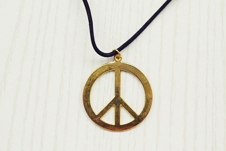 Gold Peace Necklace Large Peace Necklace Adjustable Cord Etsy