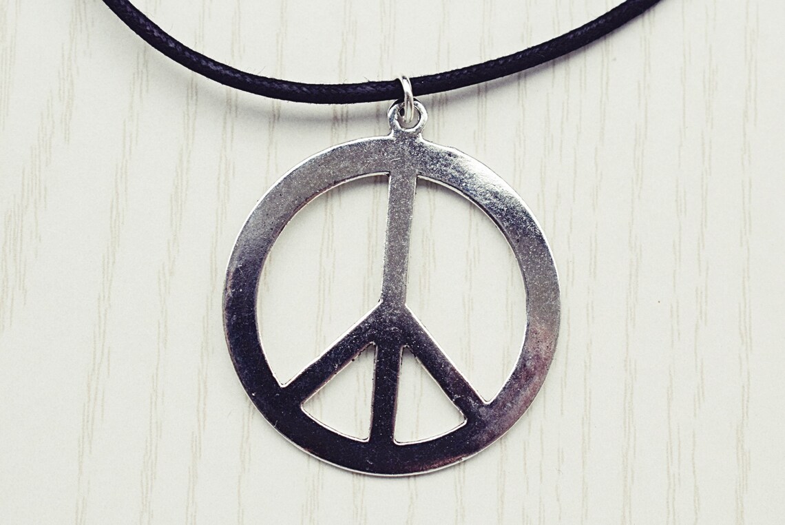Silver Peace Necklace Large Peace Necklace Adjustable Cord Etsy