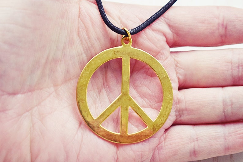 Gold Peace Necklace Large Peace Necklace Adjustable Cord Etsy