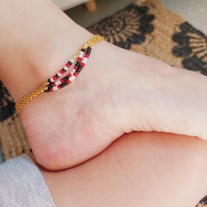 Gold Plated Seed Bead Bar Anklet | Dainty Beaded Anklet with Three Color Beads | Minimalist Boho Jewelry