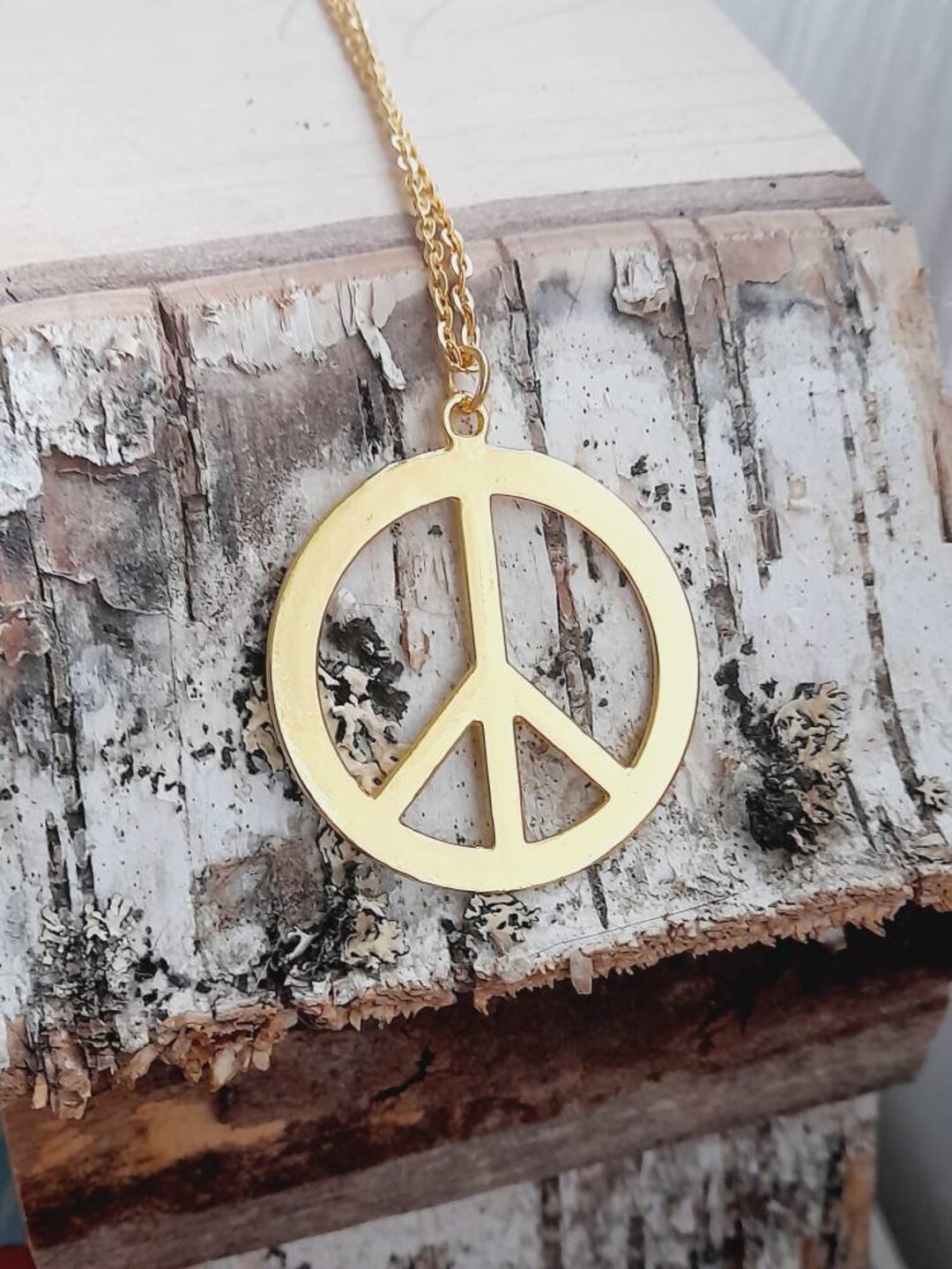 Gold Peace Necklace Large Peace Necklace Adjustable Cord Etsy