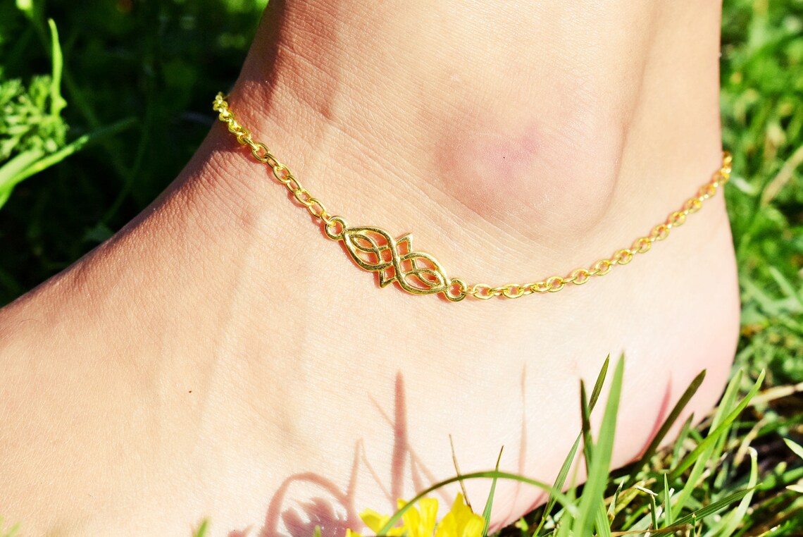 Gold Celtic Anklet Celtic Knot Anklet Medieval Bracelet Charm Ankle