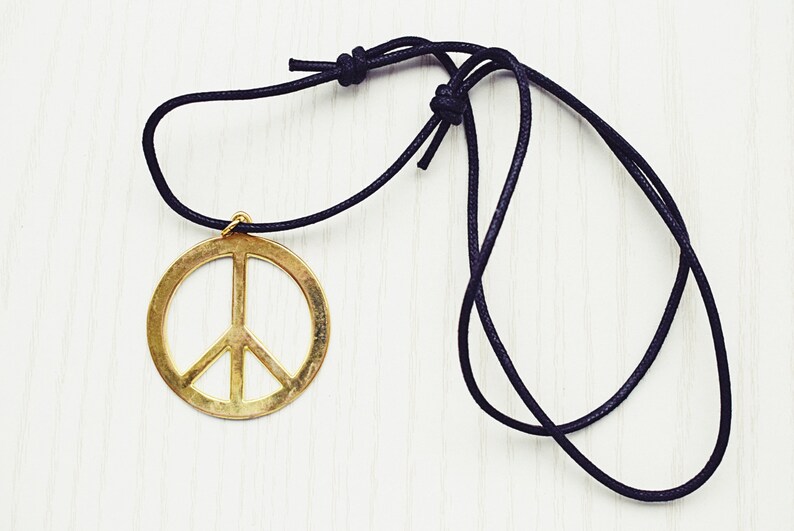 Gold Peace Necklace Large Peace Necklace Adjustable Cord Etsy