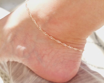Rose Gold Twisted Chain Anklet | Thin Chain Ankle Bracelet | Rose Gold Braided Chain Bracelet | Delicate Summer Anklet | Minimalist Anklet