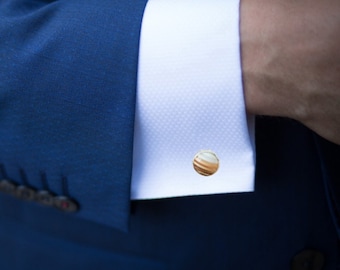 Brown Striped Cuff Links | Three Color Striped Cuff Links | Silver Cuff Links | Classic Round Cuff Links | Suit Accessories
