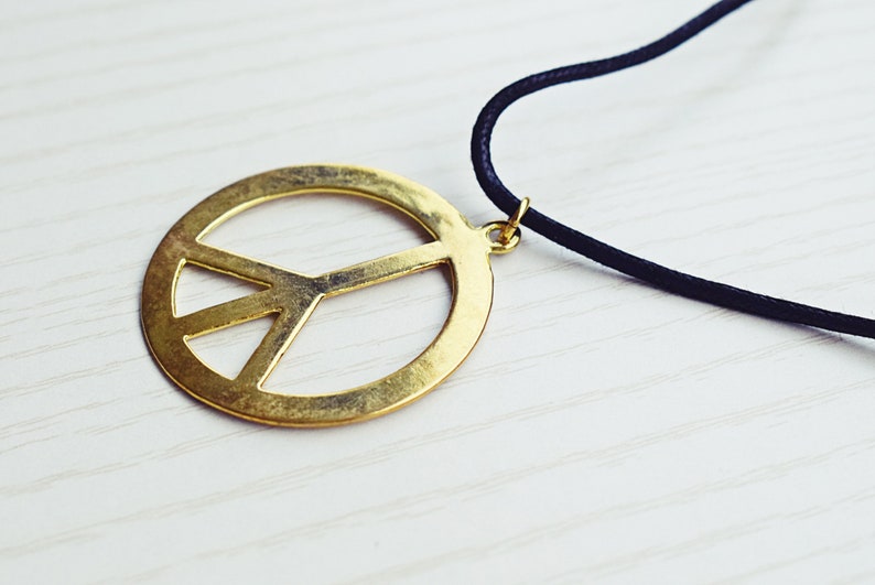 Gold Peace Necklace Large Peace Necklace Adjustable Cord Etsy