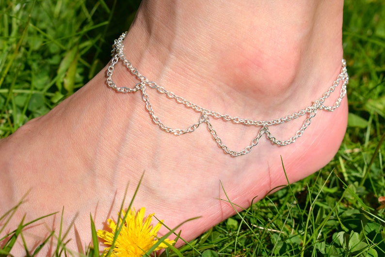 Silver Anklet Chain Ankle Bracelet Belly Dance Anklet Bohemian Anklet Summer Beach Jewelry image 2