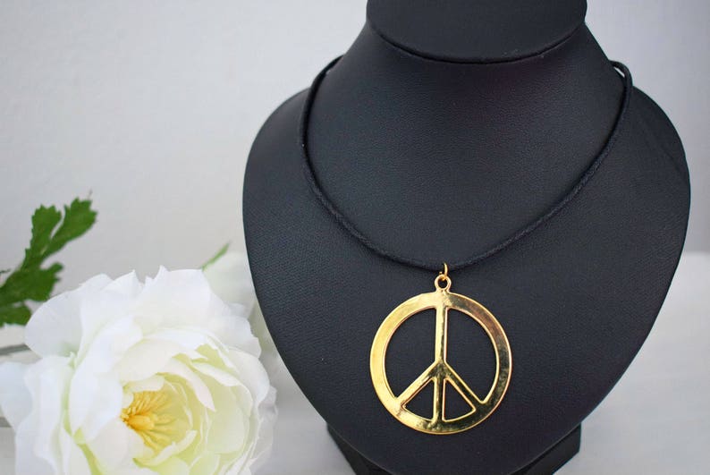 Gold Peace Necklace Large Peace Necklace Adjustable Cord Etsy