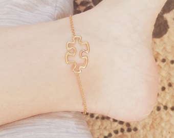 Gold Puzzle Anklet | Jigsaw Puzzle Anklet | Friendship Anklet | Summer Beach Jewelry | Anklets For Women