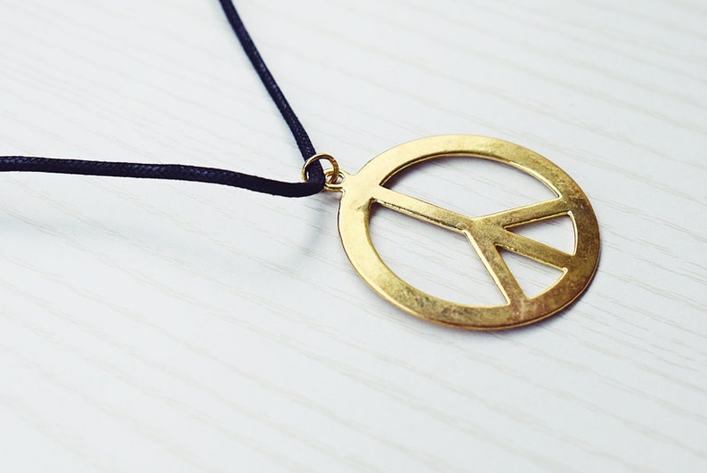 Gold Peace Necklace Large Peace Necklace Adjustable Cord Etsy