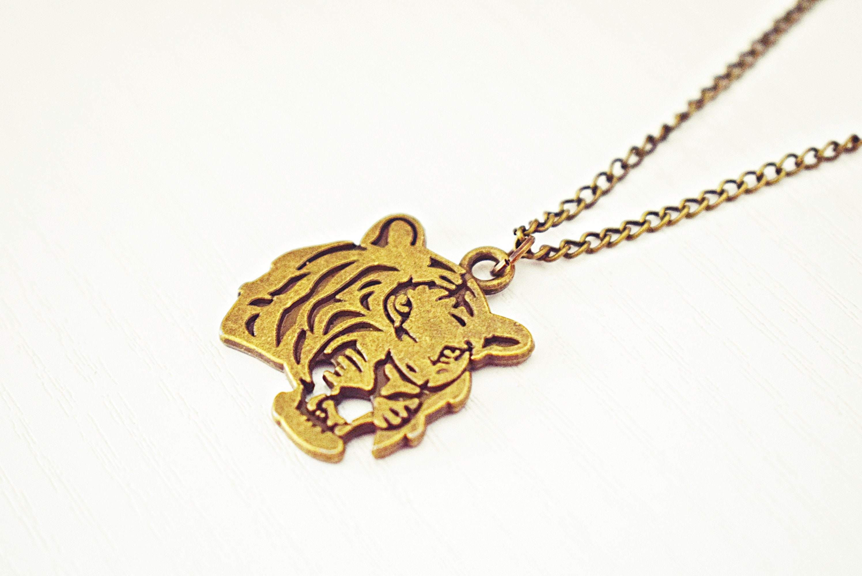 Bronze Tiger Necklace Tiger Charm Necklace Tiger Jewelry Bronze Necklace Mens Jewelry Etsy