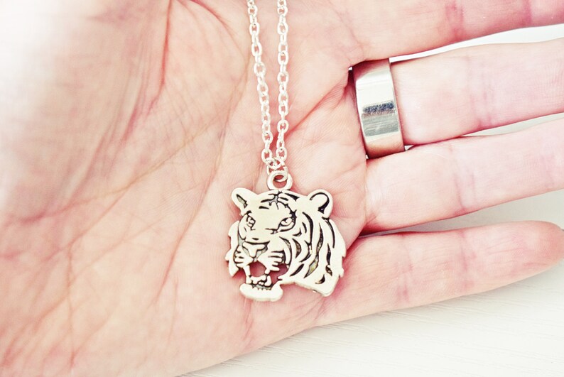 Silver Tiger Necklace Tiger Charm Necklace Tiger Jewelry Etsy