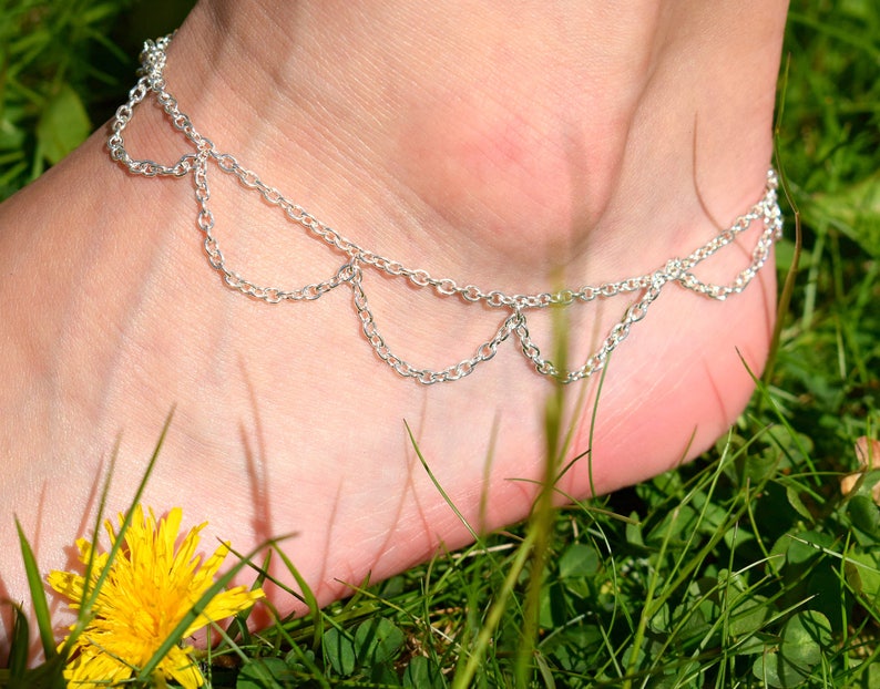 Silver Anklet Chain Ankle Bracelet Belly Dance Anklet Bohemian Anklet Summer Beach Jewelry image 1