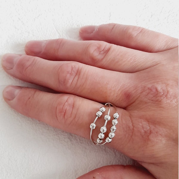 Silver Anxiety Ring | Silver Anti-Stress Ring | Silver Beaded Ring | Silver Wire Wrapped Ring | Silver Fidget Ring
