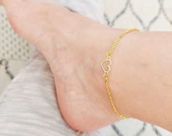 Gold Heart Anklet | Small Heart Anklet | Delicate Beach Anklet | Heart Ankle Bracelet | Anklets For Women