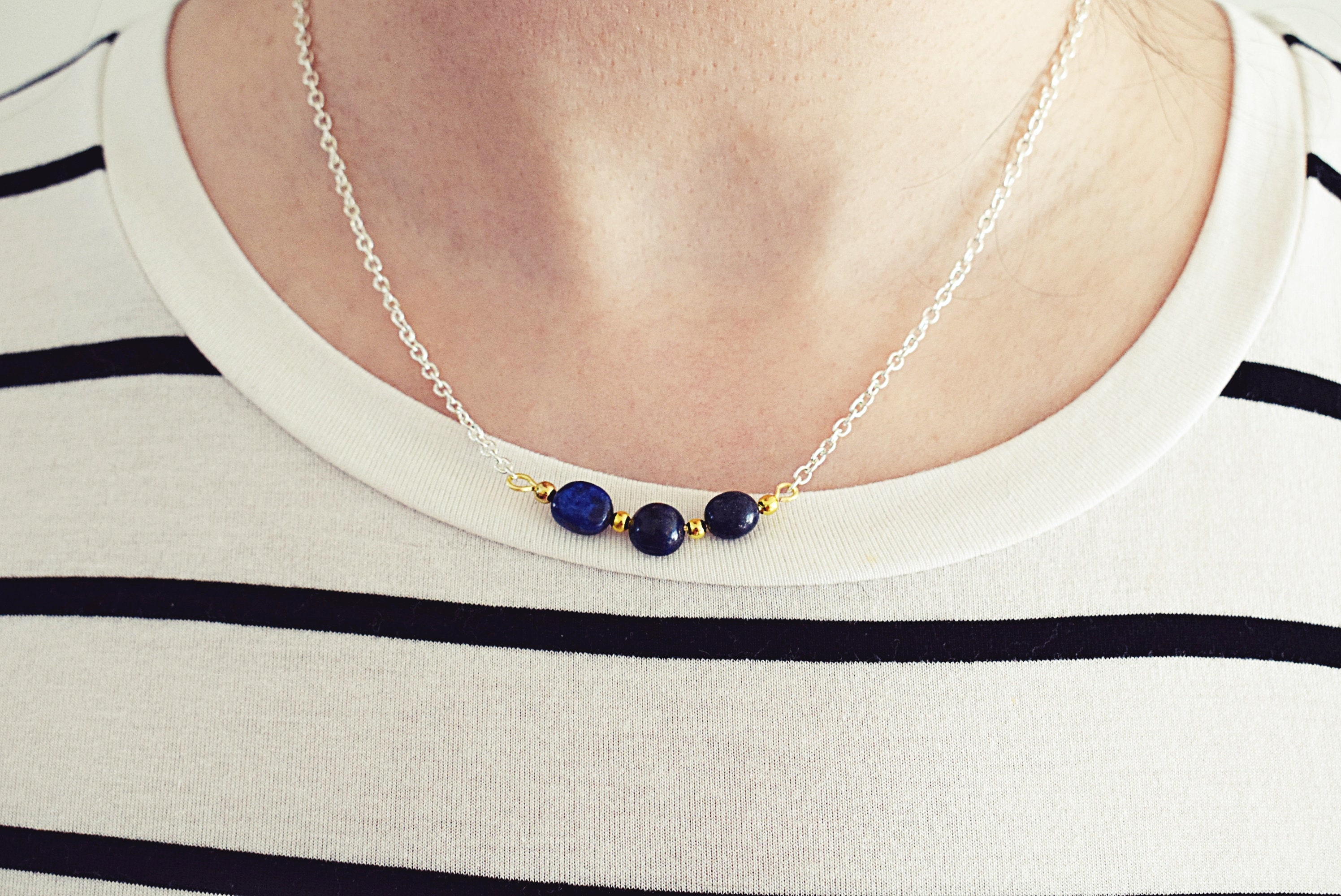 •ASET• lapis + scarab + mixed metal necklace (26