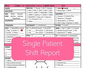 PRINTABLE One Patient Nurse Shift Brain Report Sheet PDF Template - Med-Surg/Step-Down