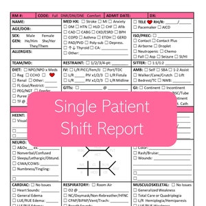 PRINTABLE One Patient Nurse Shift Report Sheet PDF Template - Med-surg ...