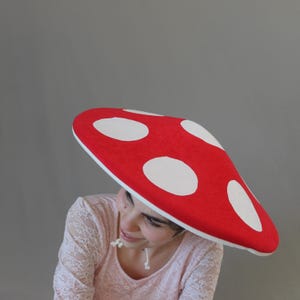 Red Mushroom Hat with White Spots, Oversized Toadstool Costume Hat for Fairycore Festival