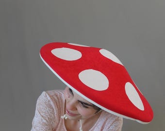 Red Mushroom Hat with White Spots, Oversized Toadstool Costume Hat for Fairycore Festival