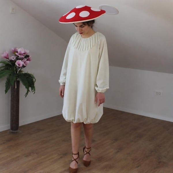 Handmade red mushroom costume, fairy tale dress, Halloween, forest costume, for children and adults