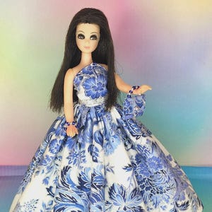 Custom Topper Dawn Porcelain Paisley Floral Elegance Dress w/ Metallic Silver Belt ~ Dress, Purse & Bracelet Only ~ Doll Not Included