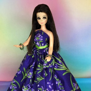 Custom Topper Dawn Purple and Green Floral Elegance Dress w/ Green Belt ~ Dress, Purse & Bracelet Only ~ Doll Not Included