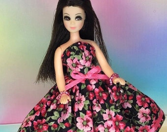 Custom Topper Dawn Springtime Black and Pink Floral Dress ~ Dress, Purse & Bracelet Only ~ Doll Not Included