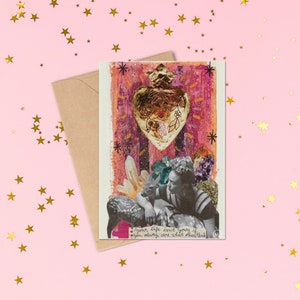 Carte de voeux "Frida Kahlo avec citation" / format A6 / Frida Kahlo collage biche coeur et citation / carte postale