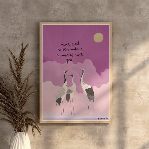 Affiche "Memories" (illustration oiseaux et citation)