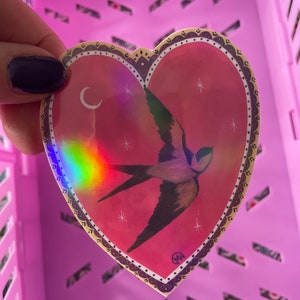 Sticker en Vinyle 'Hirondelle Coeur' - Autocollant en vinyle - Oiseau amour