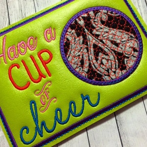 ITH Mug Rug - Have a CUP of Cheer Design file - downloadable Machine Embroidery Design File