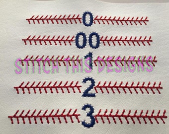 Baseball / Softball Stitches with Numbers 00,0,1,2, & 3 downloadable Machine Embroidery Design File