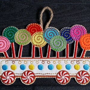Lebkuchen Weihnachten LOLLIPOP Zug-Auto-Stickerei-Design-Datei - 5 x 7 Hoop - herunterladbare Maschine Stickerei Design Datei