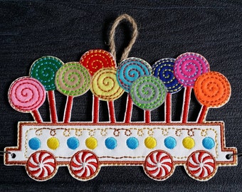 Pepparkaksklubba med tåg: Julbroderidesign (5x7-båge) (digital nedladdning)