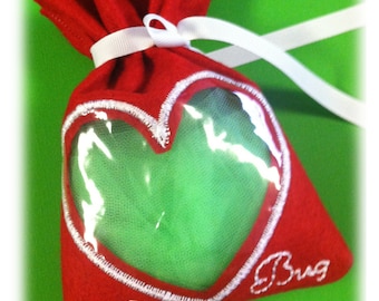 Maskinbroderi Valentine Lov Bug Heart Treat Bag 5x7 Designfil