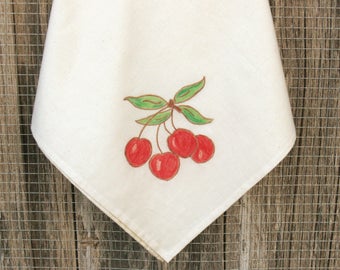 Cherry Tablecloth, Unbleached Muslin Square Tablecloth, Grandma Core Kitchen