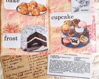 Vintage Junk Journal with Recipes Vintage Cooking, Paper Bag Journal with Tuck Pages