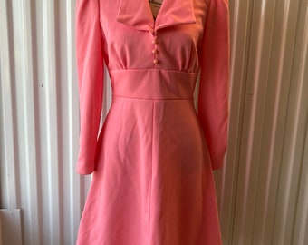 Pink Polyester Handmade Day Dress Late 1960s/Early 1970s