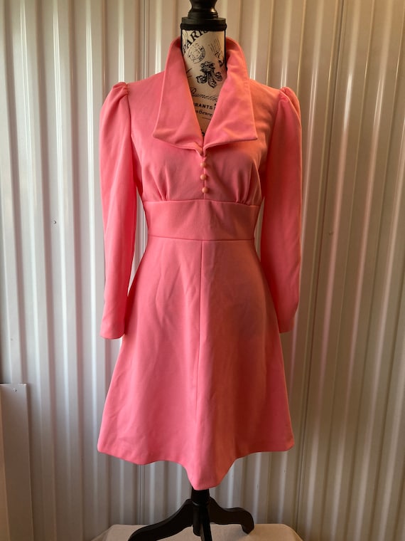 Pink Polyester Handmade Day Dress Late 1960s/Early