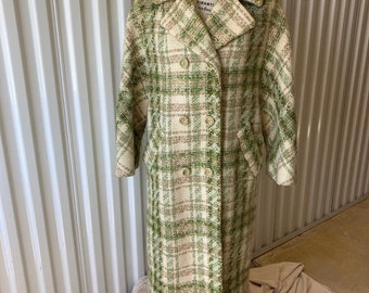 Winter Wool Coat Early 1960s Plaid Boucle