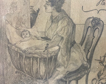 Graphite Original by Danish artist Thorvald Rasmussen 1895