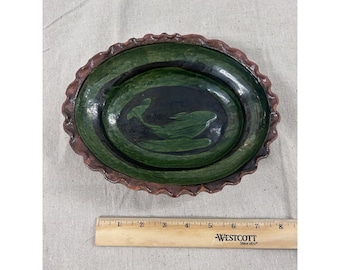 Patamban Michoacan Green Glaze Red Ware Pottery Mexican Folk Art Bowl Whale